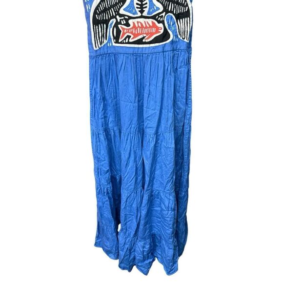 Carolina K KunaβMaxi Dress Blue Boho Tiered Embroidered Bird print Small - Picture 6 of 14